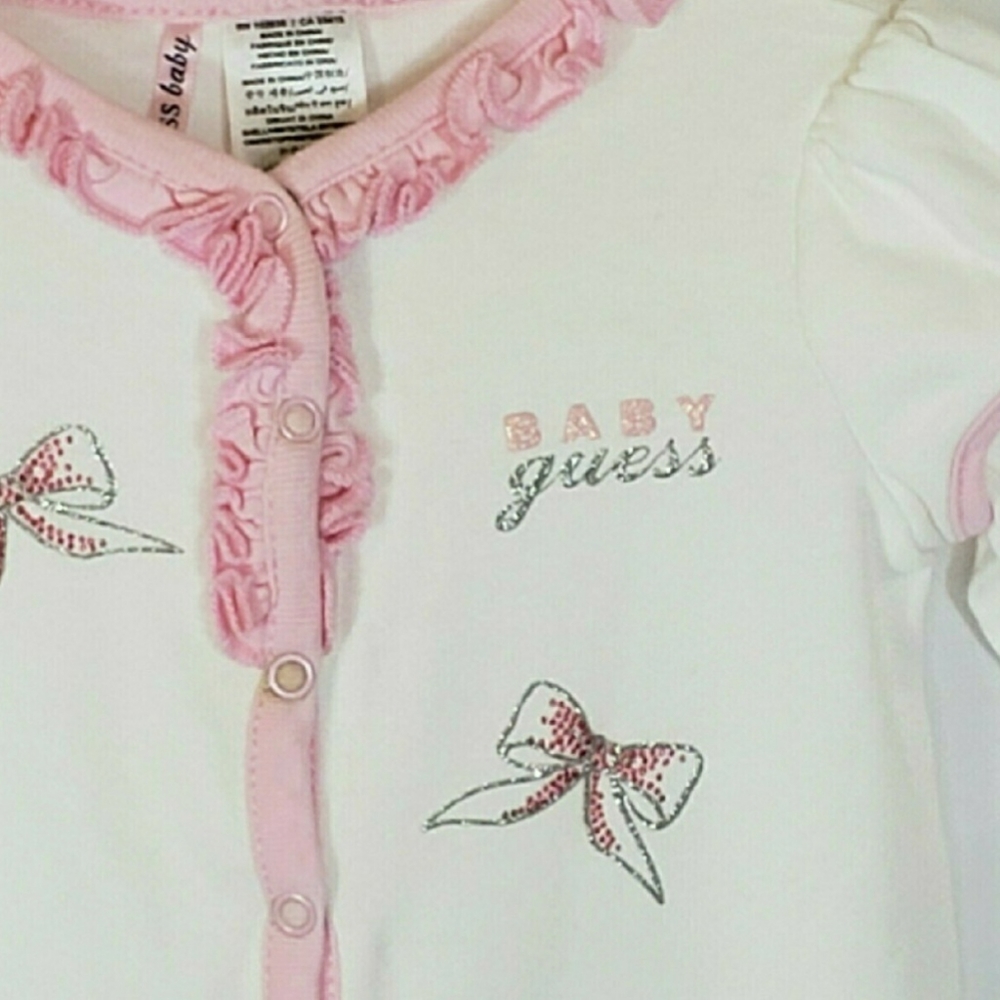 Guess Baby Cream Bow Long Sleeve Romper 3-6M - Picture 3 of 10